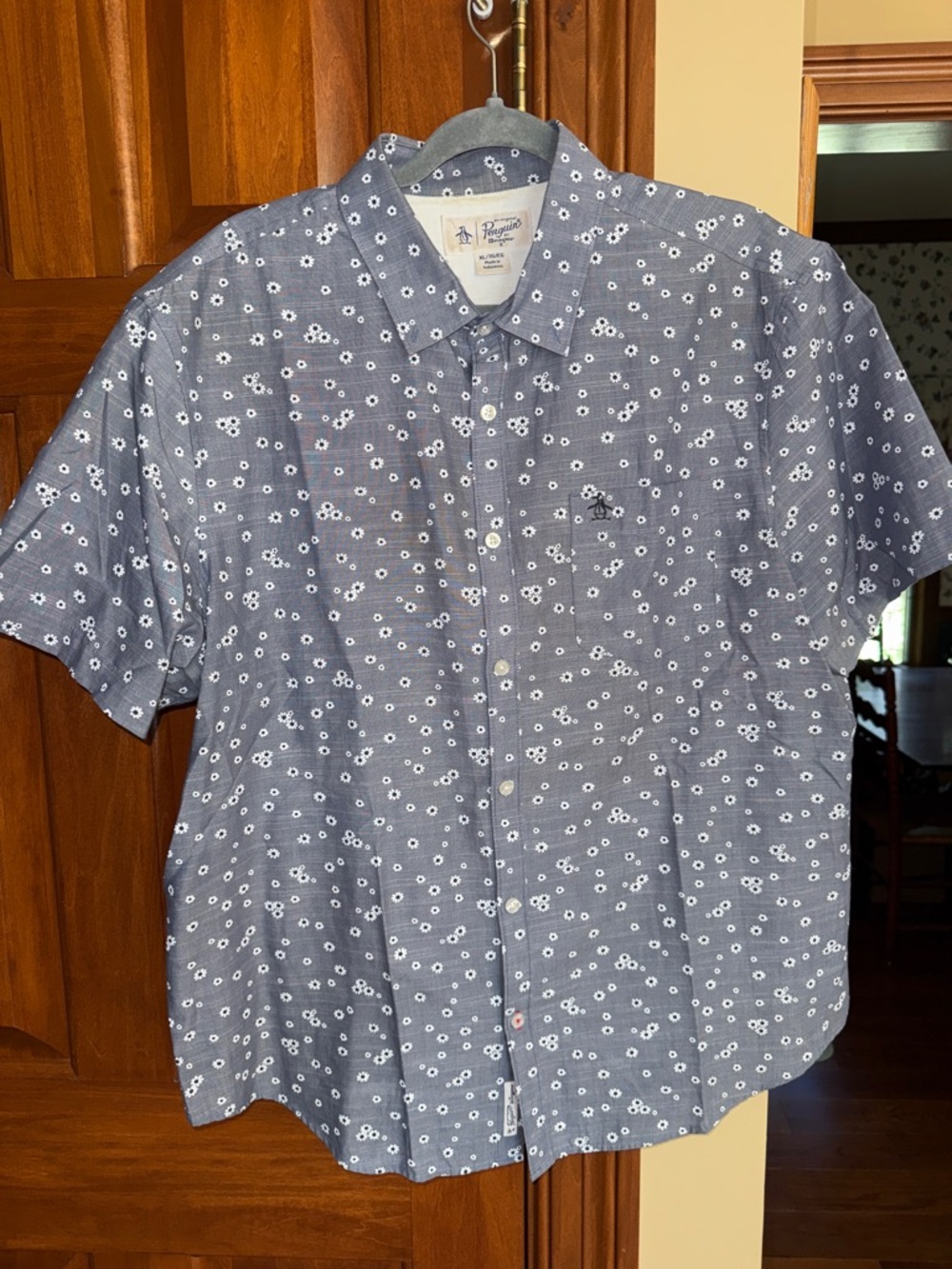Original Penguin Short-Sleeve Navy Blue Floral Button-Down Shirt